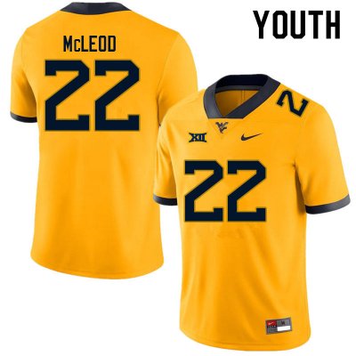 Youth West Virginia Mountaineers NCAA #22 Saint McLeod Gold Authentic Nike Stitched College Football Jersey VL15E52SH